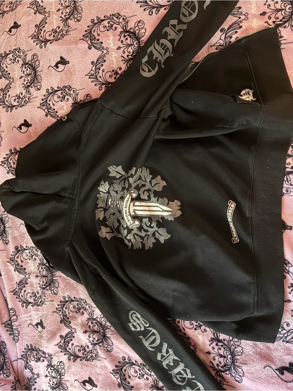 Chrome Hearts Black Hoodie with Silver Crest Graphics